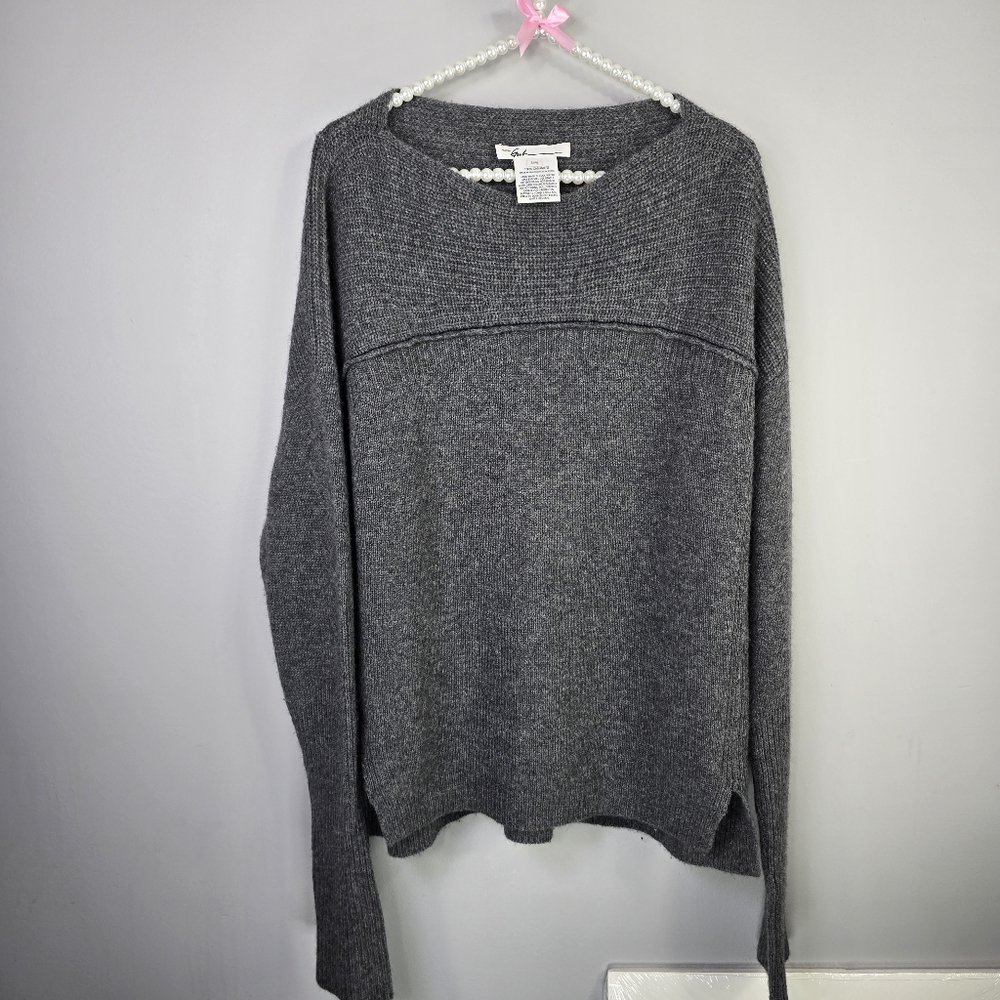 Paychi Guh Sz S/M Cashmere Crochet Knit Pullover Sweater Gray Quiet Luxury Soft